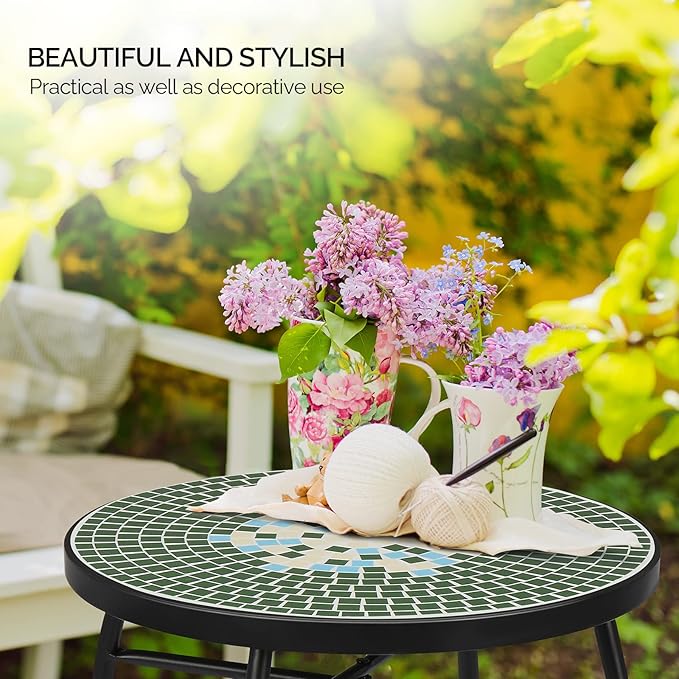 VINGLI Mosaic Print Accent Table, End Table, Plant Stand Decor - Image 4