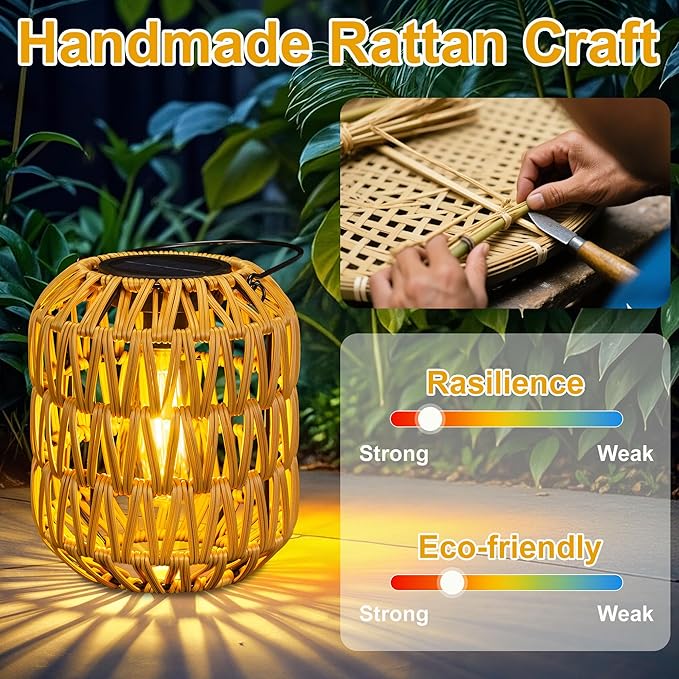 2 Pack Solar Lanterns Outdoor Waterproof, Rattan Solar Lantern - Image 2