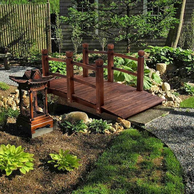 5FT Wooden Garden Arch Bridge Footbridge Decorative Backyard Bridge, Outdoor - Image 8
