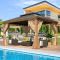 EROMMY 10'x12' Gazebo, Wood Grain Aluminum Frame Canopy by EROMMY