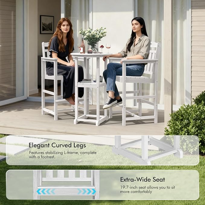 Ciokea 3-Pcs Bistro Table and Chairs, All-Weather Round High Top Bar Table - Image 7