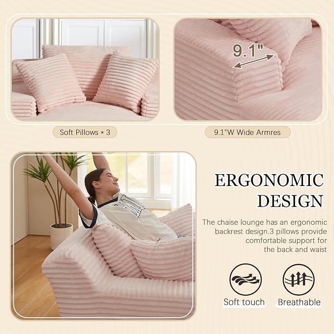 Chaise Lounge Chair Indoor, 50 Inch Oversized Corduroy Upholstered Boneless - Image 5