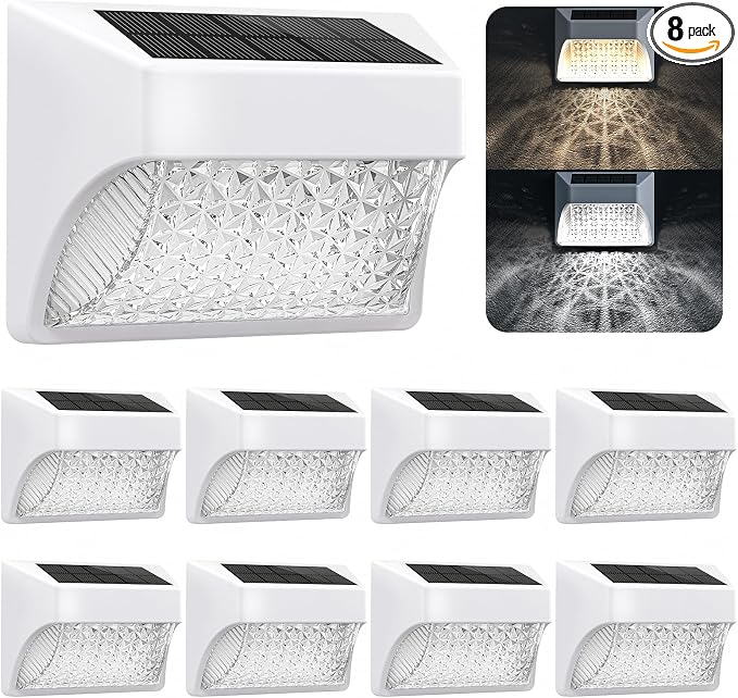 Solar Fence Deck Lights Outdoor 8 Pack Waterproof Dusk to Dawn Warm White/Cool by NACINIC