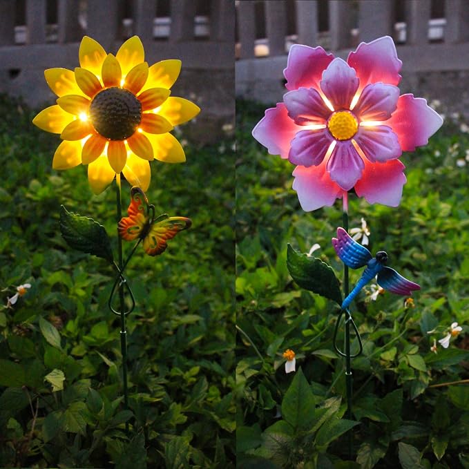 Solar Garden Stakes Lights for Outdoor Decor, 4 Pack Waterproof Metal Art Stick - Image 5