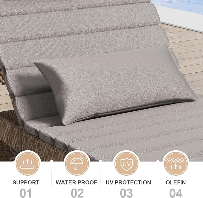 2PCS Outdoor Water-Resistant Olefin Chaise Lounge Cushions - Image 8