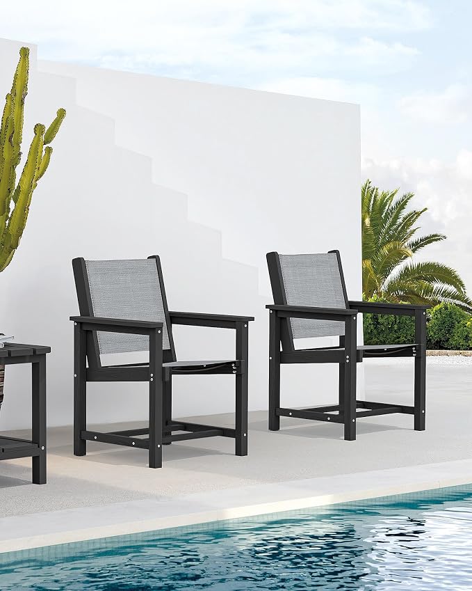 SERWALL Textilene Outdoor Dining Chair Set of 2, HDPE Frame - Image 4