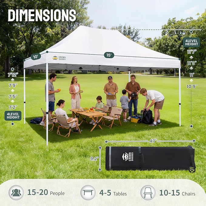 CROWN SHADES 10x15 Pop Up Canopy Tent, Thicken Frame Commercial Heavy Duty Tent - Image 6