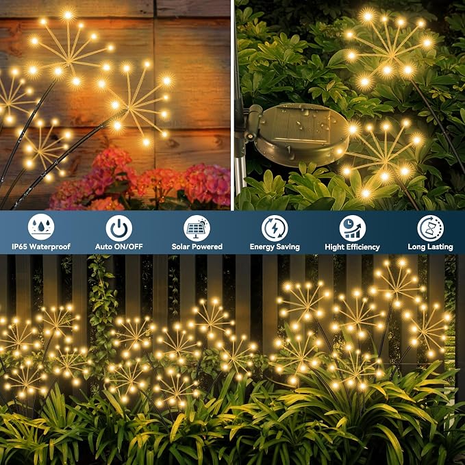 Solar Garden Lights 2 Pack Waterproof Swaying Starburst Light Solar Outdoor - Image 4