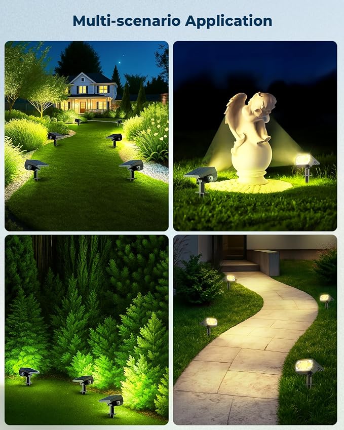 6 Packs Solar Spot Lights Outdoor, 64 LED 3000K Solar Lights Outdoor, IP67 - Image 8
