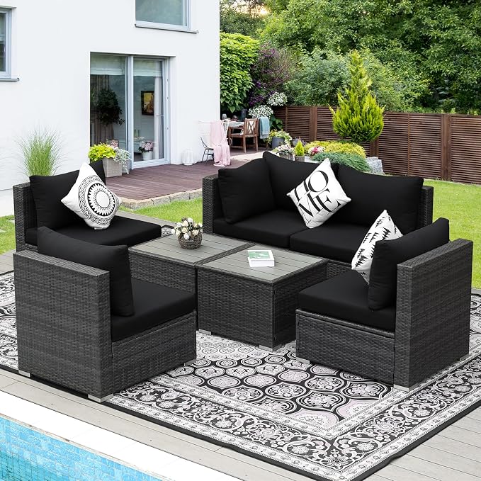 NICESOUL 7 Piece Modern Outdoor Patio Furniture Set, Extra Large Grey Wicker - Image 2