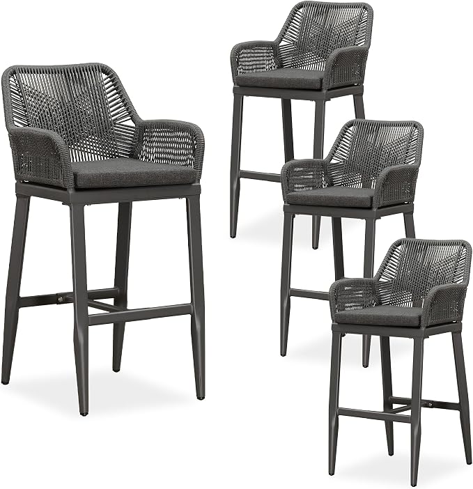 PURPLE LEAF Outdoor 29" Bar Stools Set of 4, Boho Patio Bar Height Chair by PURPLELEAF