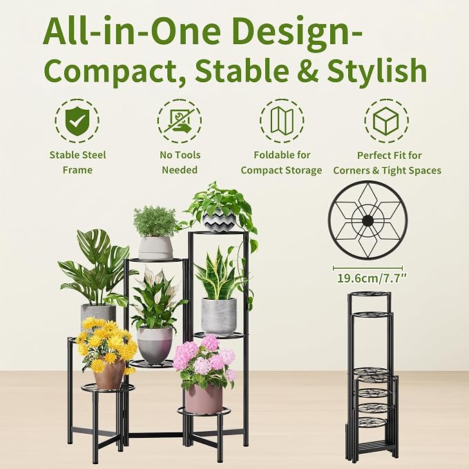 7 Tier Metal Patio Plant Stand Outdoor, Heavy Duty Flower Stands - Image 5