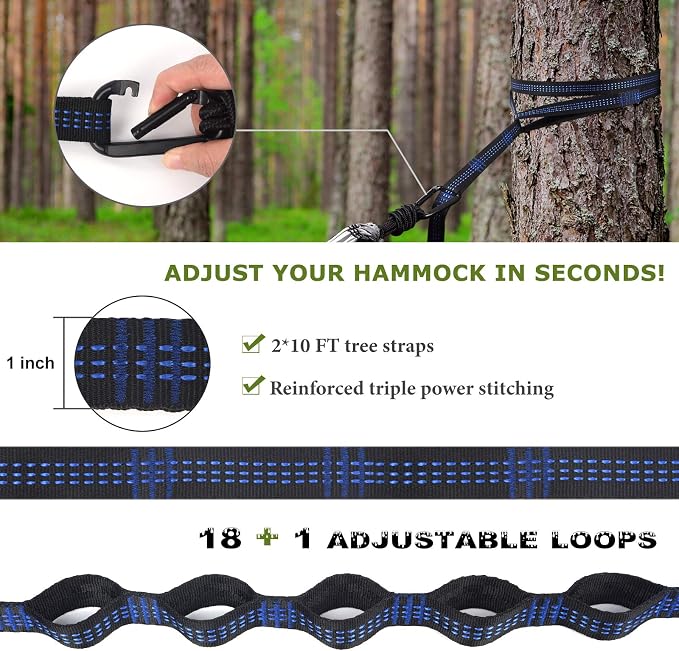 Camping Hammock with Net, Travel Portable Lightweight Hammocks with Tree Straps - Image 5