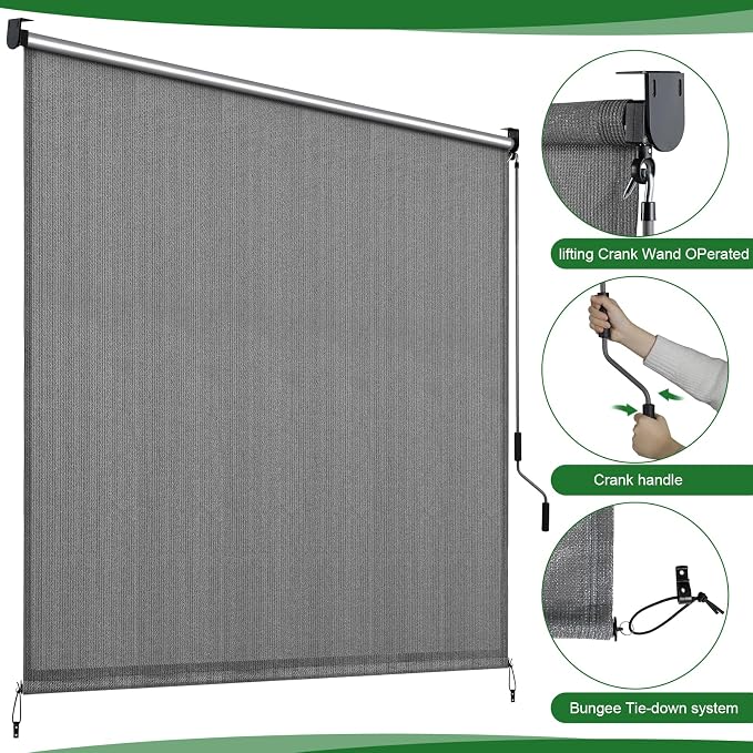 LIFERUN Outdoor Roller Sun Shade 8' W x 6' H, HDPE Shade Cloth - Image 4
