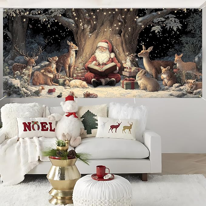 Santa Reading with Woodland Animals Garage Door Banner 6x13FT, Cozy Forest - Image 5