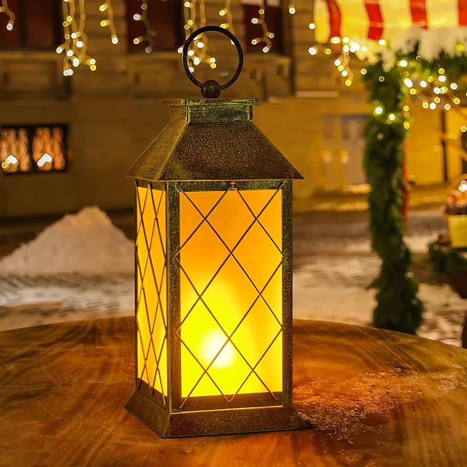 18" Solar Lantern with Flickering Flame Light, Large Outdoor Waterproof Solar - Image 6