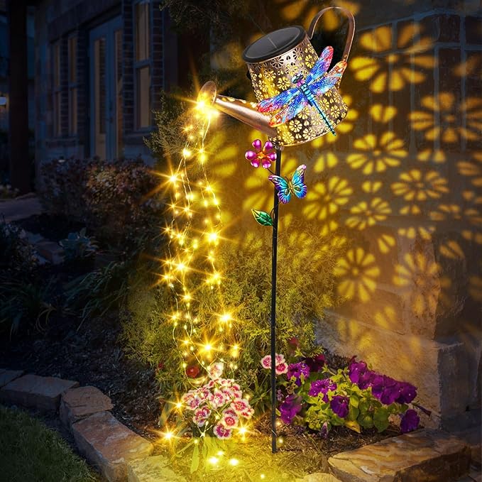 Solar Watering Can with Lights Outdoor Garden, 41in Large Dragonfly Garden by Newinhome