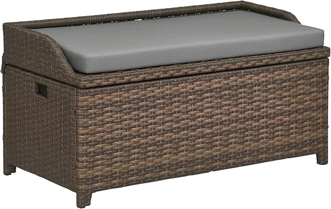 Outsunny 38 Gallon Outdoor Wicker Storage Bench Deck Box, PE Rattan Patio by Outsunny
