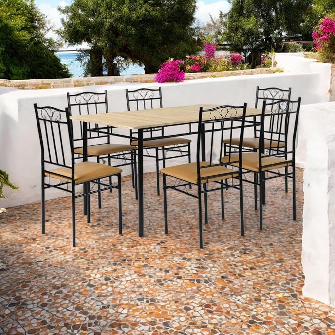 Homy Casa Outdoor Patio Dining Set, 7-Piece Table & Chairs, Wood Grain Top & - Image 8