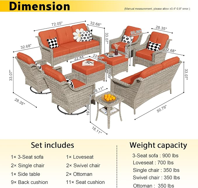 HOOOWOOO 9 Piece Patio Furniture Conversation Sets - Image 7