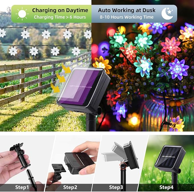 ITICdecor Solar Flower String Lights Outdoor Waterproof 50 LED Solar String - Image 4