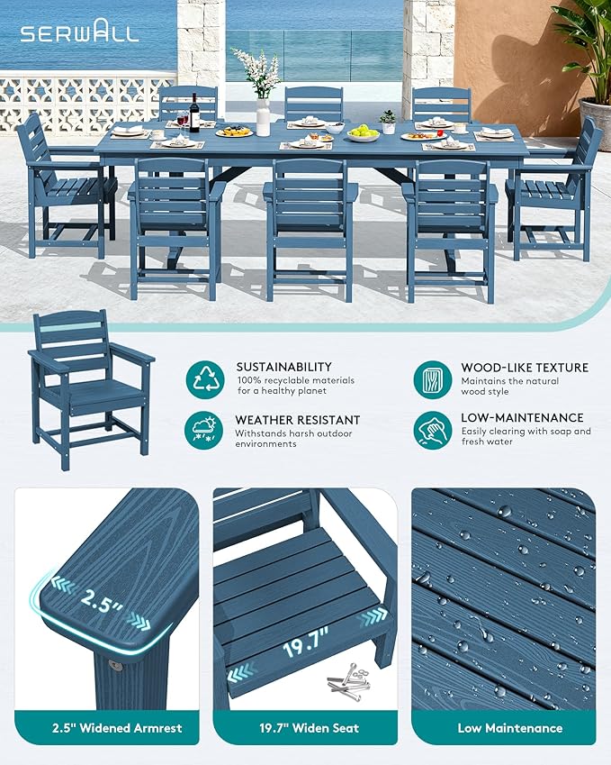 SERWALL Outdoor Dining Chairs Set of 4, All-Weather HDPE Patio Chair - Image 4
