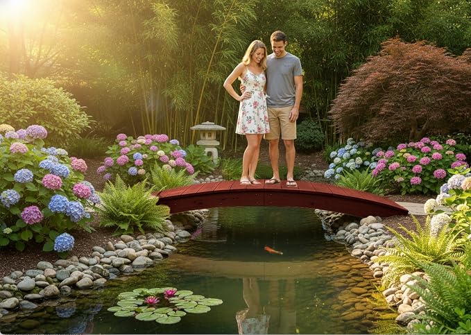 8 FT MAHOGANY Amish Made Pinewood Heavy Duty Garden Bridge - Image 4