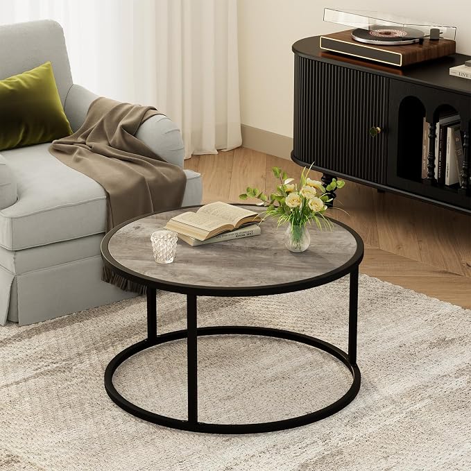 SAYGOER Small Round Coffee Table, Modern Coffee Tables - Image 5