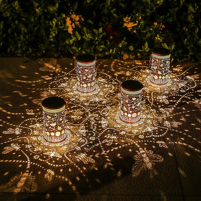 2 Pack Bee Outdoor Solar Hanging Lanterns Waterproof LED Solar Lights Metal - Image 2