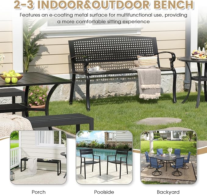 VICLLAX Outdoor Garden Bench, Metal Frame Patio Bench - Image 6
