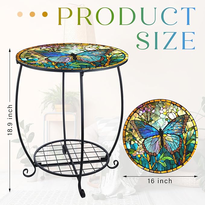 Outdoor Side Table Round Small Mosaic Patio Accent Indoor End Plant Coffee Tea - Image 3