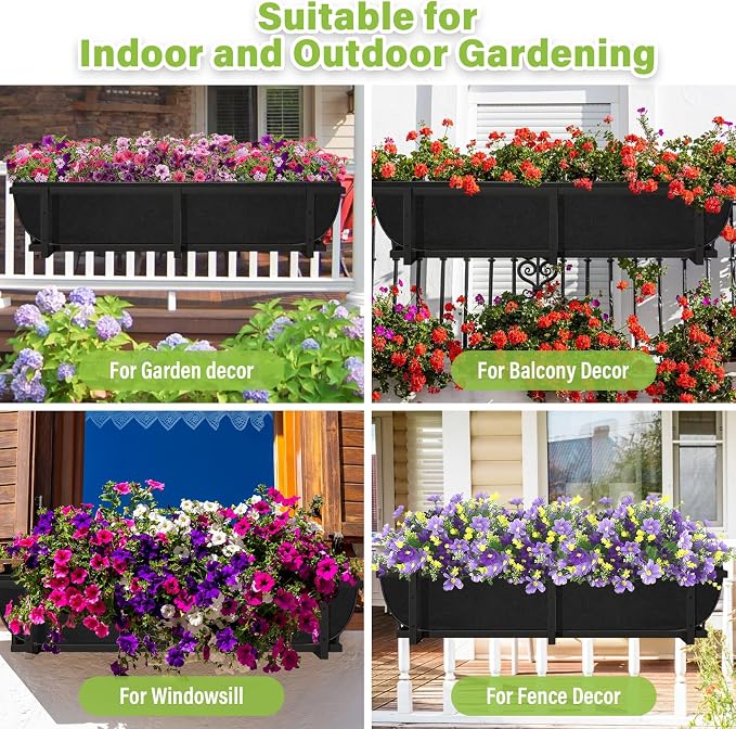 Riare 4 Pack 36 Inch Black Fabric Window Box Liners- Felt Square Trough Planter - Image 7