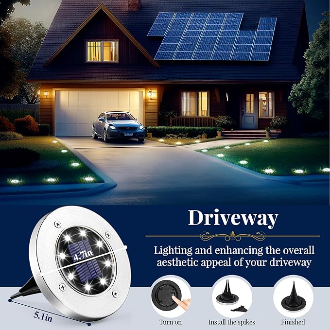 SOLPEX Solar Ground Lights, 16 Pack Solar Lights Outdoor Waterproof, 8 LED - Image 5