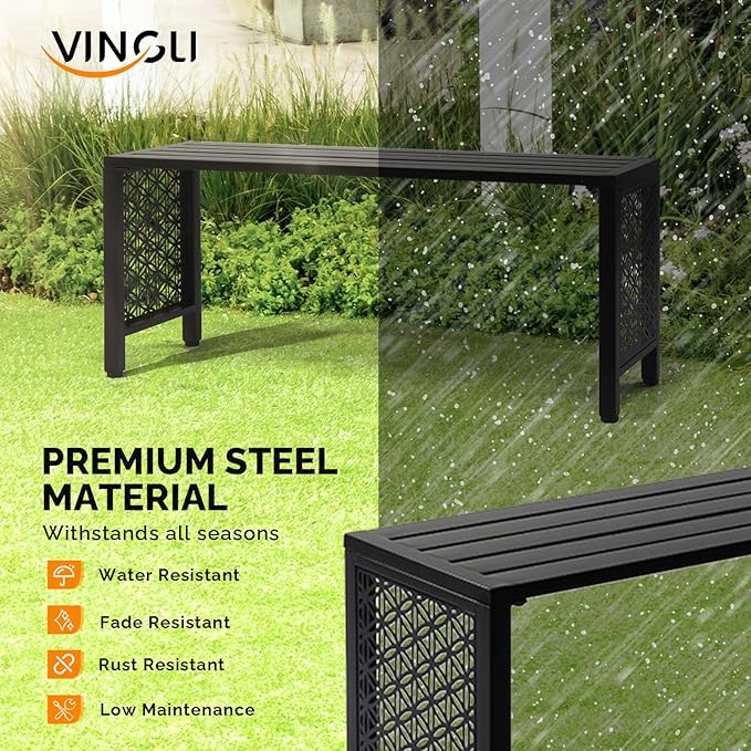 VINGLI 40in Outdoor Metal Bench, All-Weathe Backless Patio Bench - Image 4