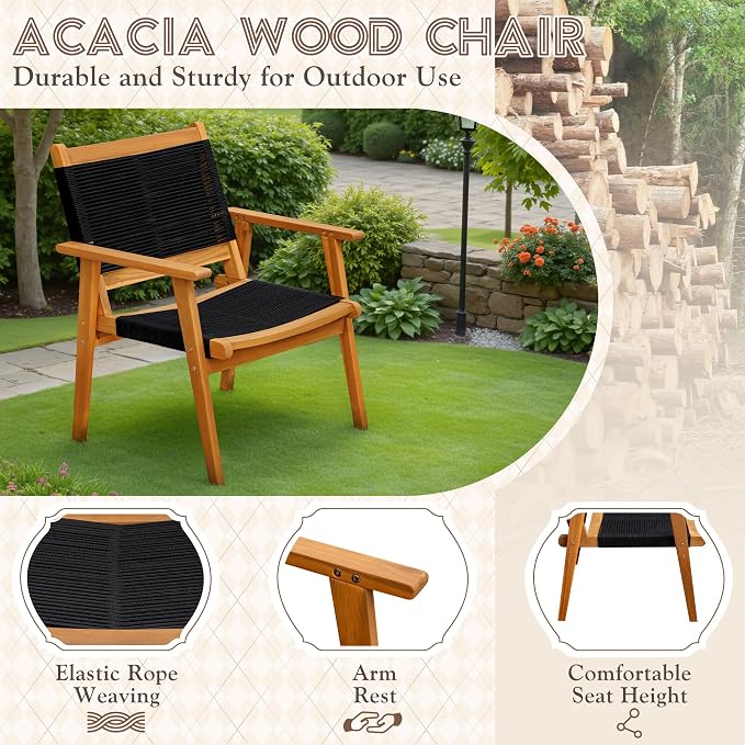 Devoko 4 Pieces Acacia Wood Patio Conversation Sets, Patio Furniture Set - Image 4
