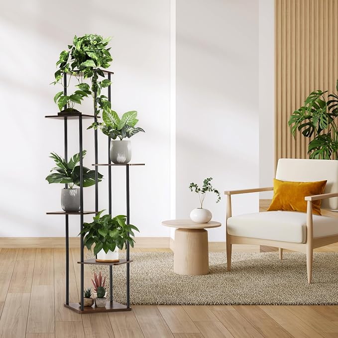 6 Tier Plant Stand Indoor Outdoor, Wood Metal Corner Shelf, Planter Shelf - Image 7
