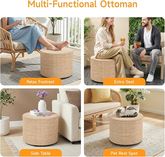 ONBRILL Outdoor Round Ottoman, All Weather Outdoor Footstool - Image 9