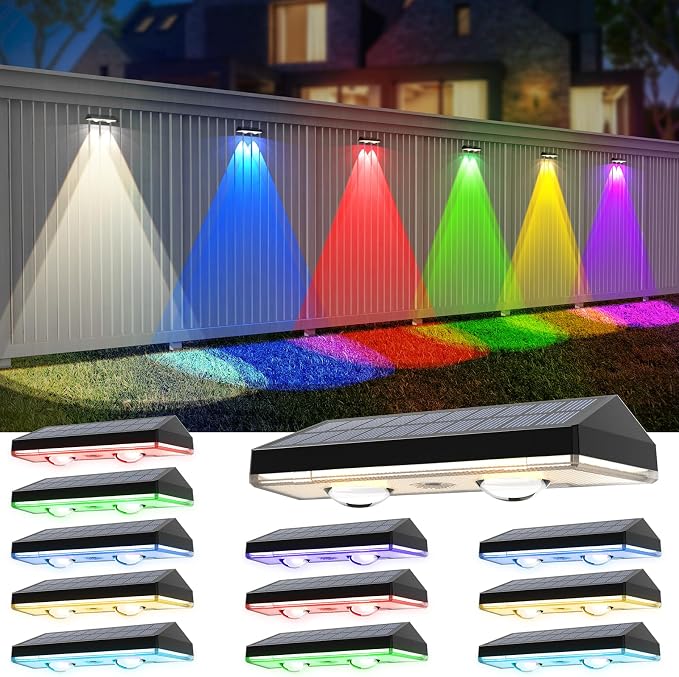 Solar Fence Lights, RGB & Warm White & 6 Colors Bright Lens LED Dusk to Dawn - Image 8