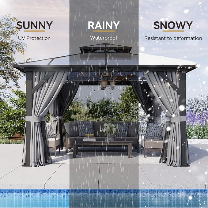 Aoxun 12'x12' Hardtop Gazebo, Outdoor Metal Gazebo - Image 6