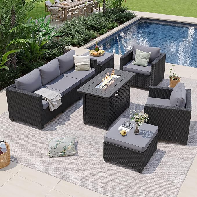Aoxun Patio Furniture Set with Fire Pit Table, 6 Piece Outdoor Furniture Set - Image 8