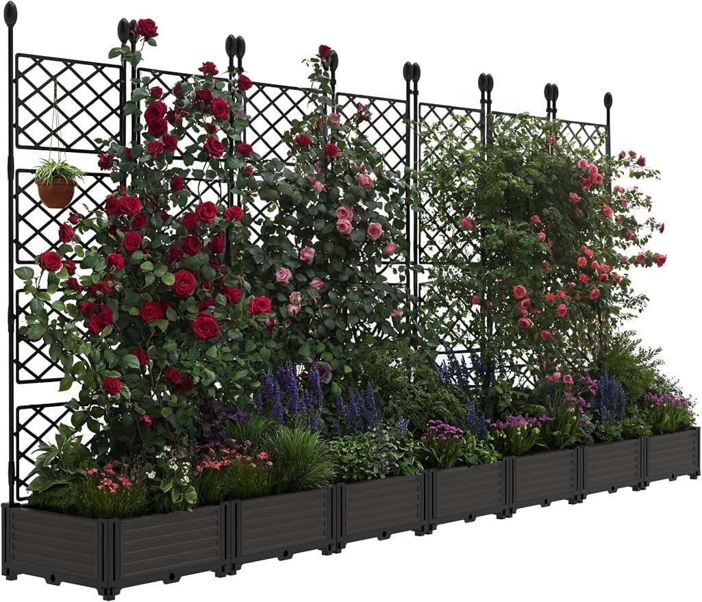 7 PCS Raised Garden Bed with Trellis, Outdoor Vertical Garden with Privacy by GarveeHome