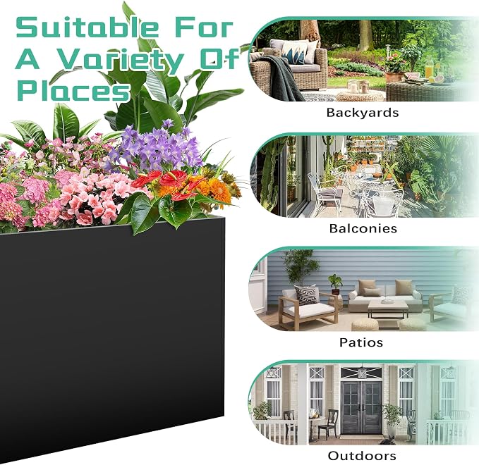 Metal Rectangular Planter Box, Large Planter Boxes Outdoor, 3 Tier Adjustable - Image 5