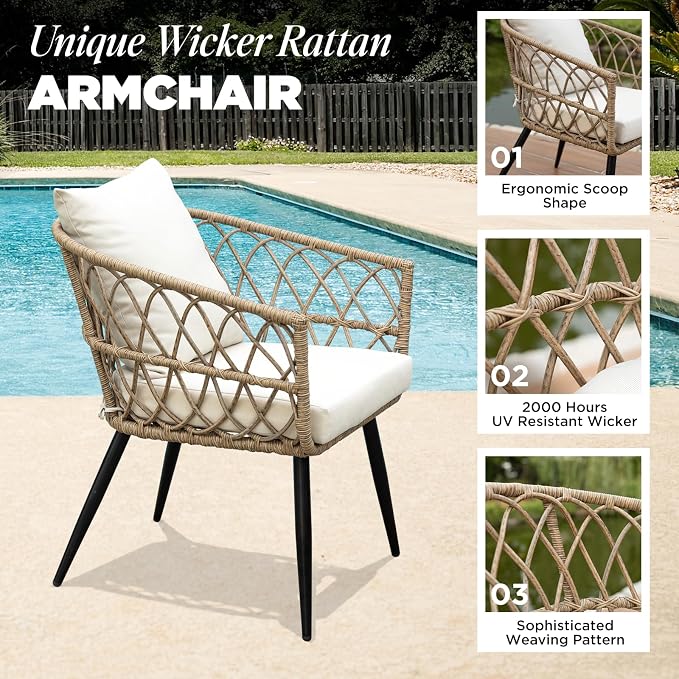 Idzo Heavy Duty 500lbs Weight Capacity Wicker Bistro Table and Chairs Set of 2 - Image 5
