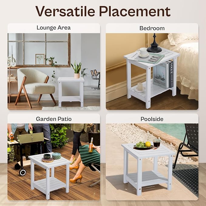 Outdoor Side Table, 2-Tier Acacia Wood End Table - Image 5