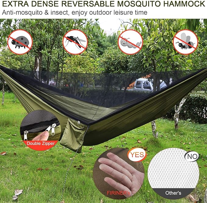 Camping Hammock with Rain Fly Tarp and Mosquito Net Tent Tree Straps, Portable - Image 2