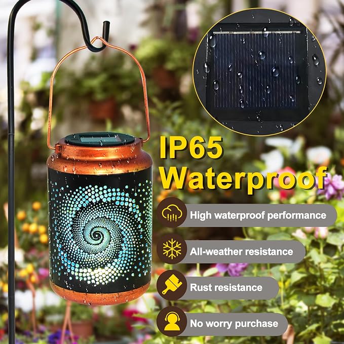 2 Pack Solar Lanterns Outdoor Hanging Metal Waterproof LED - Image 4