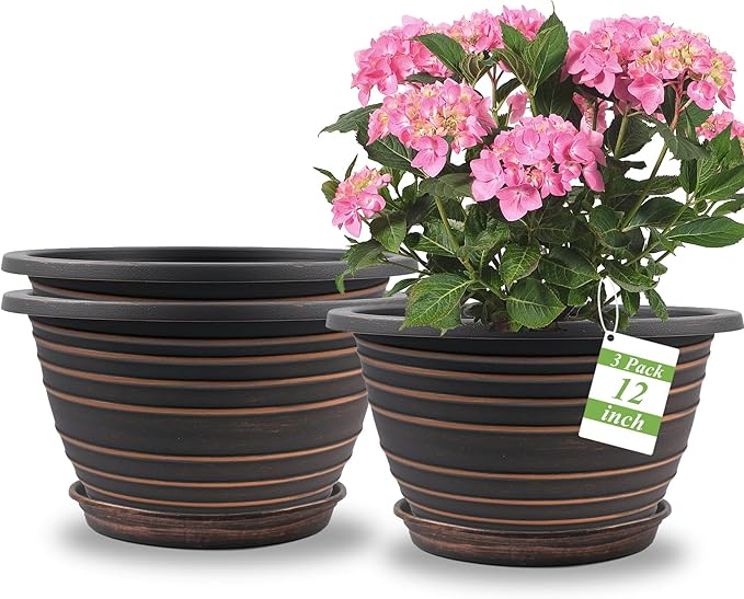12 Inch Plastic-Flower Pot-for-Indoor Plants, 3 Pack Large planters by KPUVX
