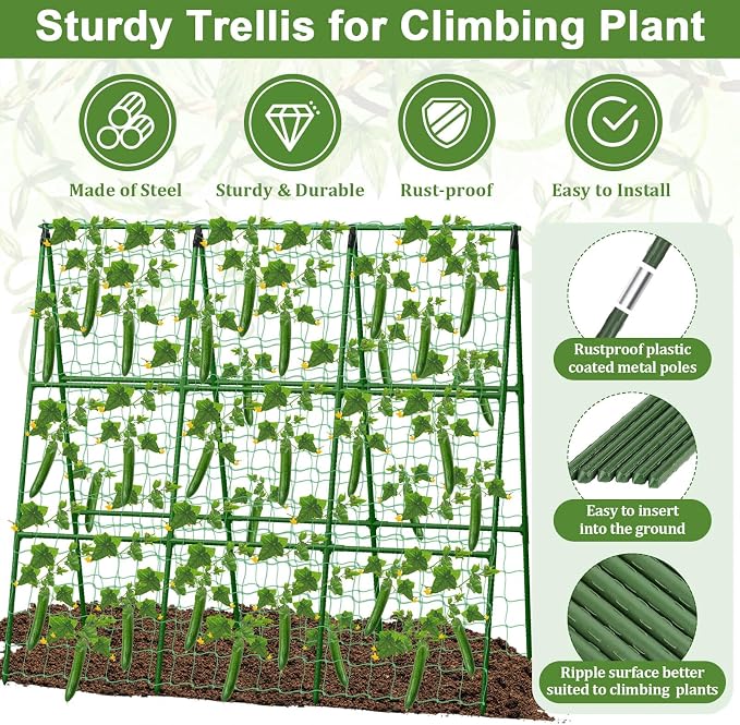 Cucumber Trellis for Garden, 50 x 54 Inches A Frame Gardening Trellis - Image 3
