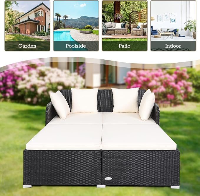 RELAX4LIFE Rattan Patio Outdoor Daybed, Wicker 2-Person Sunbed Loveseat - Image 4
