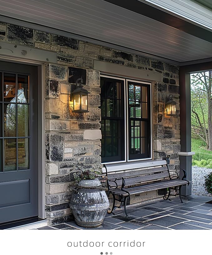 FEMILA Outdoor Wall Sconce, 14.9" Matte Black Seeded Glass Outdoor Sconce Lights - Image 7